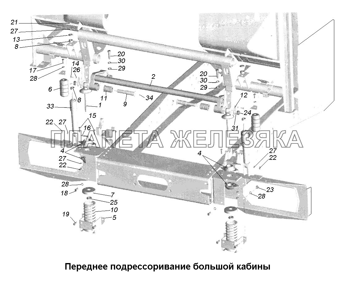 Схема подвески кабины маз