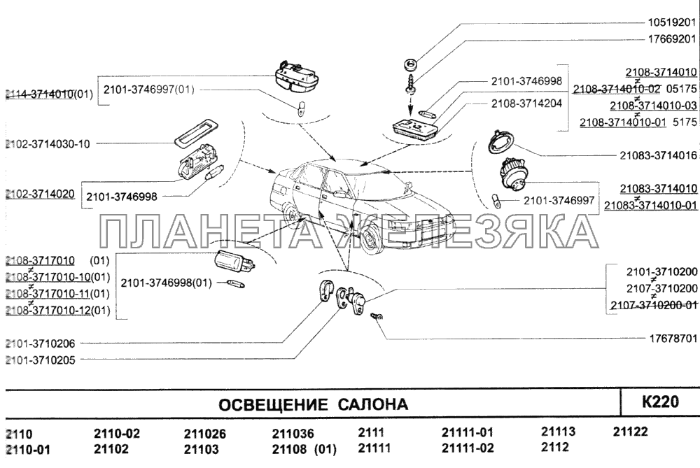 Схема плафона освещения салона ваз 2114